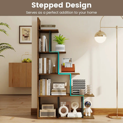 Five Tier Stepped Bookshelf With Metal Frame