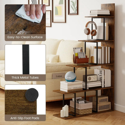 Five Tier Stepped Bookshelf With Metal Frame