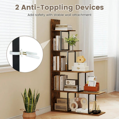 Five Tier Stepped Bookshelf With Metal Frame