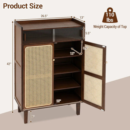 5-Tier Bamboo Shoe Cabinet with Rattan Doors