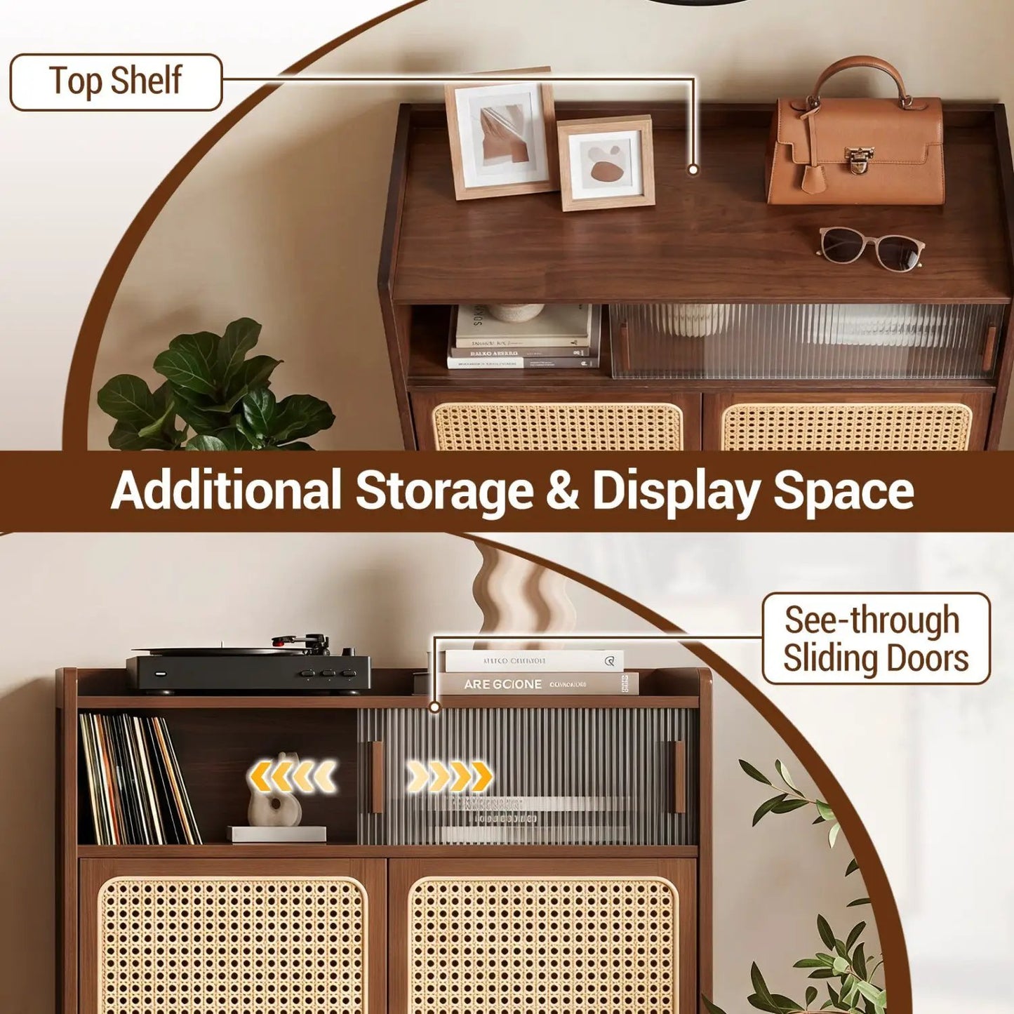 5-Tier Bamboo Shoe Cabinet with Rattan Doors