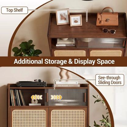 5-Tier Bamboo Shoe Cabinet with Rattan Doors