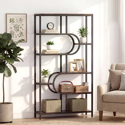 Tall Etagere Bookcase With Shelves and U Shape