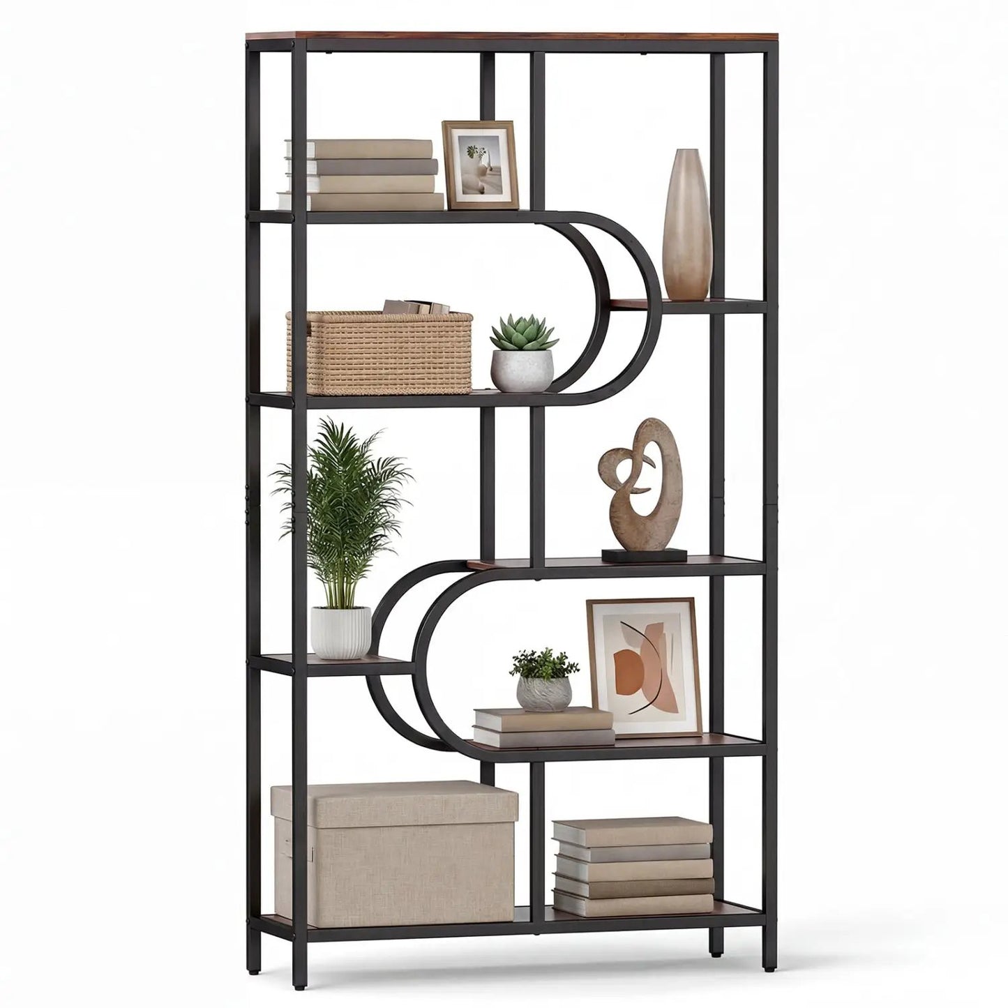 Tall Etagere Bookcase With Shelves and U Shape