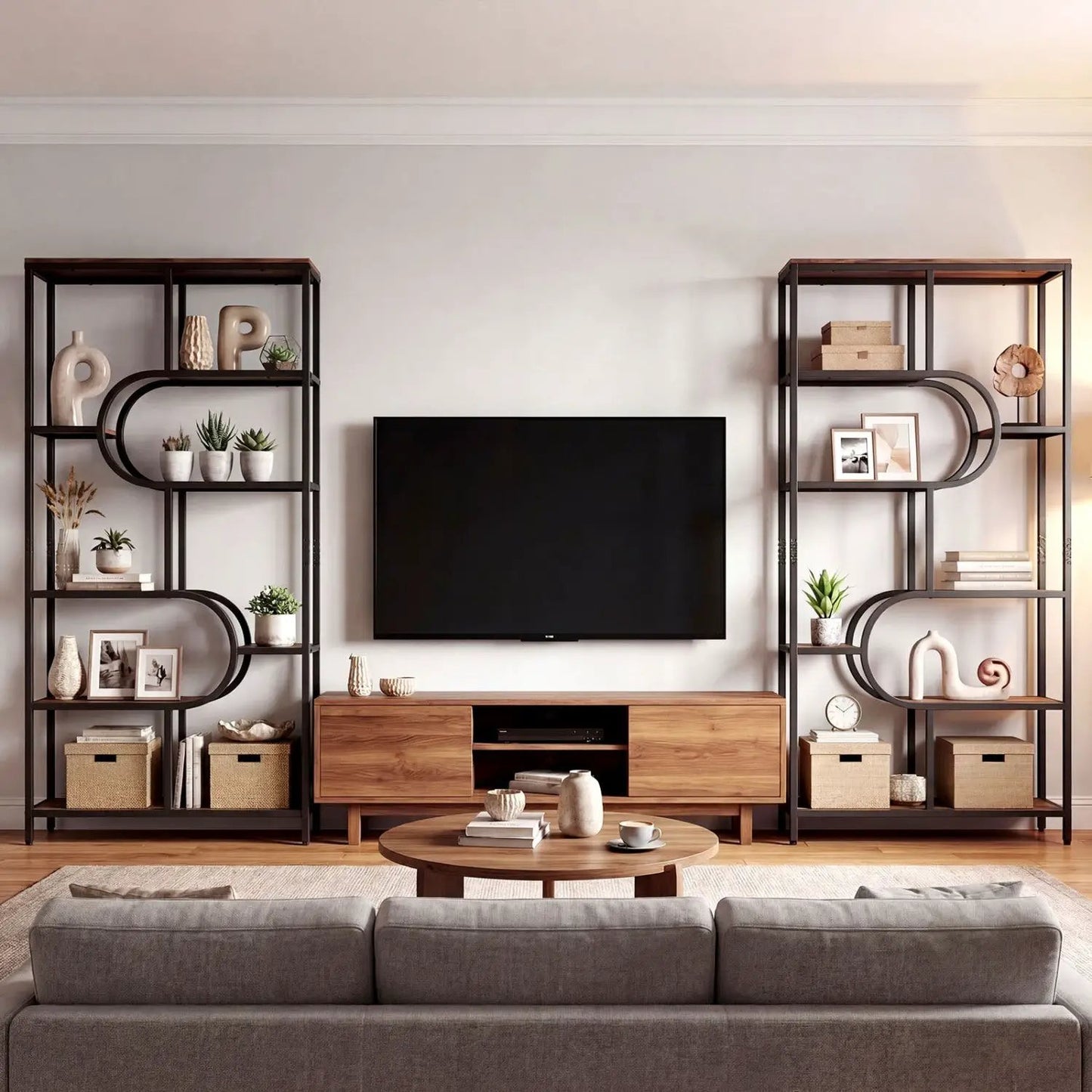 Tall Etagere Bookcase With Shelves and U Shape