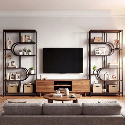 Tall Etagere Bookcase With Shelves and U Shape