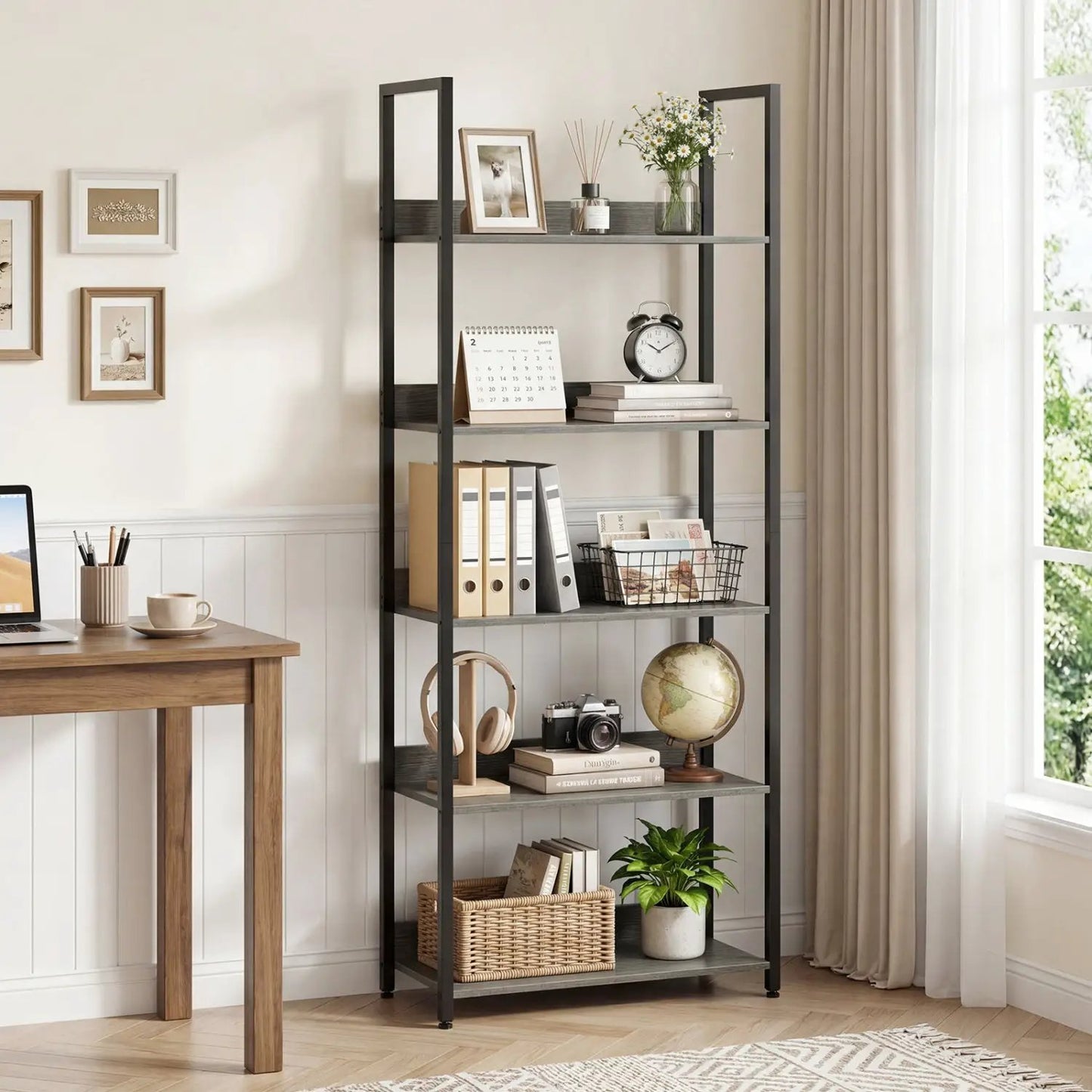 5-Tier Bookshelf Tall Wooden Open Bookcase