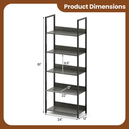 5-Tier Bookshelf Tall Wooden Open Bookcase