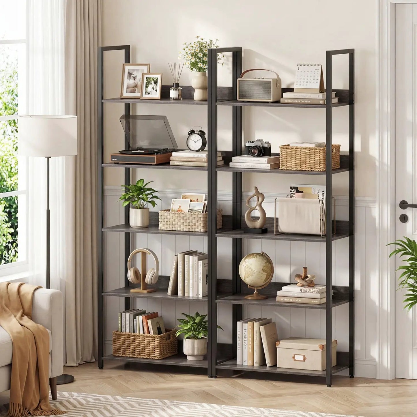 5-Tier Bookshelf Tall Wooden Open Bookcase