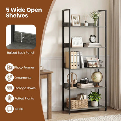 5-Tier Bookshelf Tall Wooden Open Bookcase