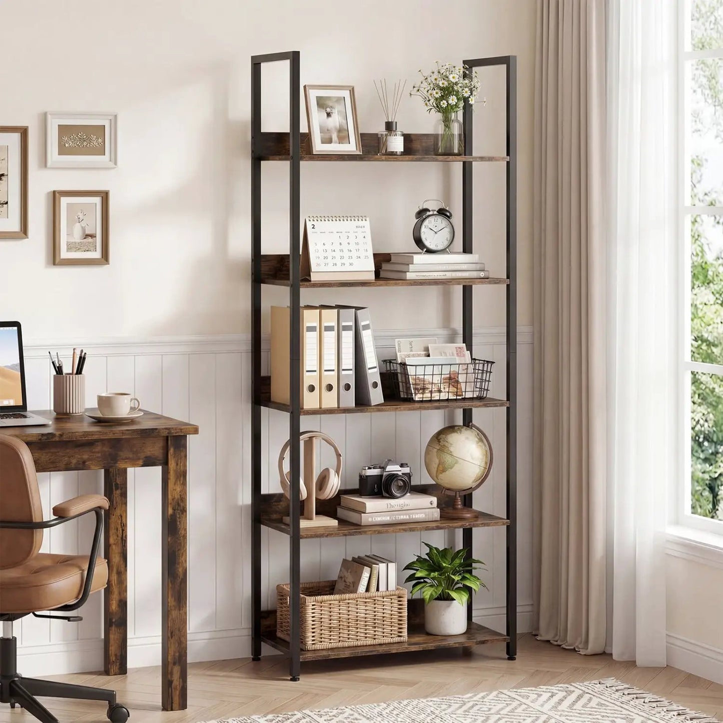 5-Tier Bookshelf Tall Wooden Open Bookcase