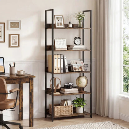 5-Tier Bookshelf Tall Wooden Open Bookcase