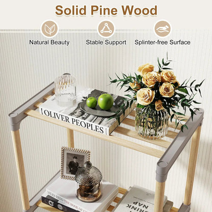 5-Tier Pine Wood Bookshelf with Open Shelves