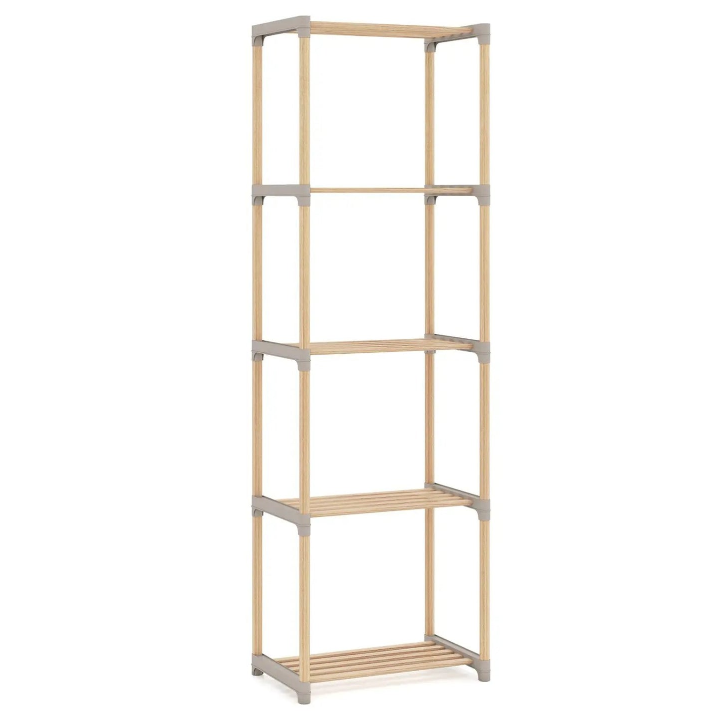 5-Tier Pine Wood Bookshelf with Open Shelves