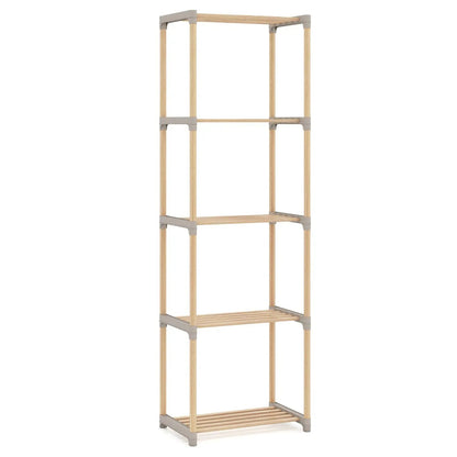 5-Tier Pine Wood Bookshelf with Open Shelves