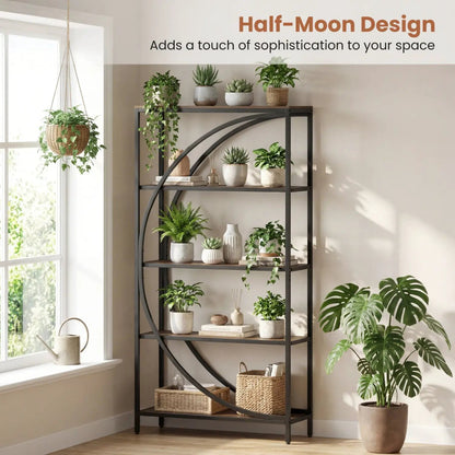5-Tier Bookshelf with Half-Moon Shape for Living Room and Home Office
