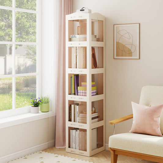 5-Tier Foldable Rotating Bookshelf 360¬∞ Spinning Bookcase with Swivel Base-White - Tampa Home & Garden Store