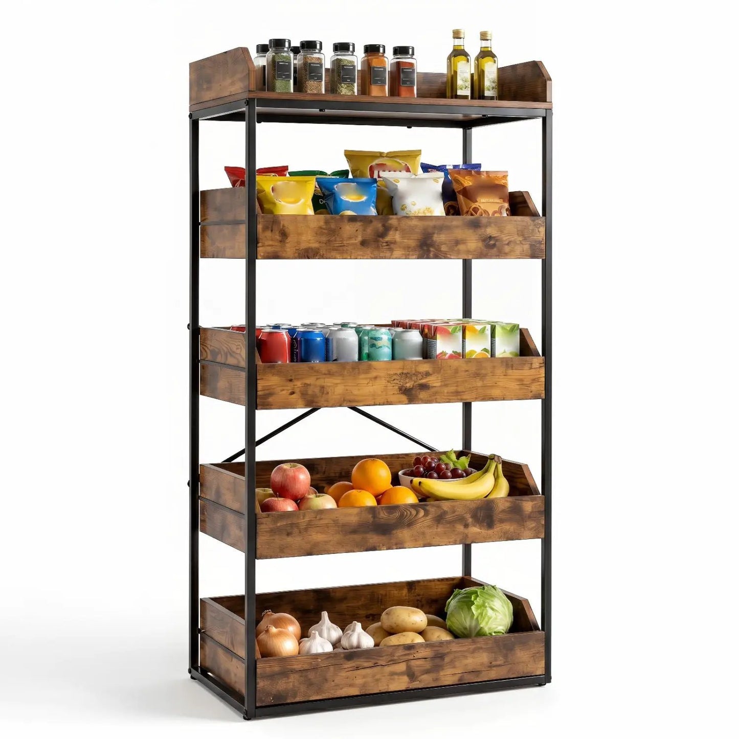 Five Tier Food Storage Rack with Pull Out Drawers