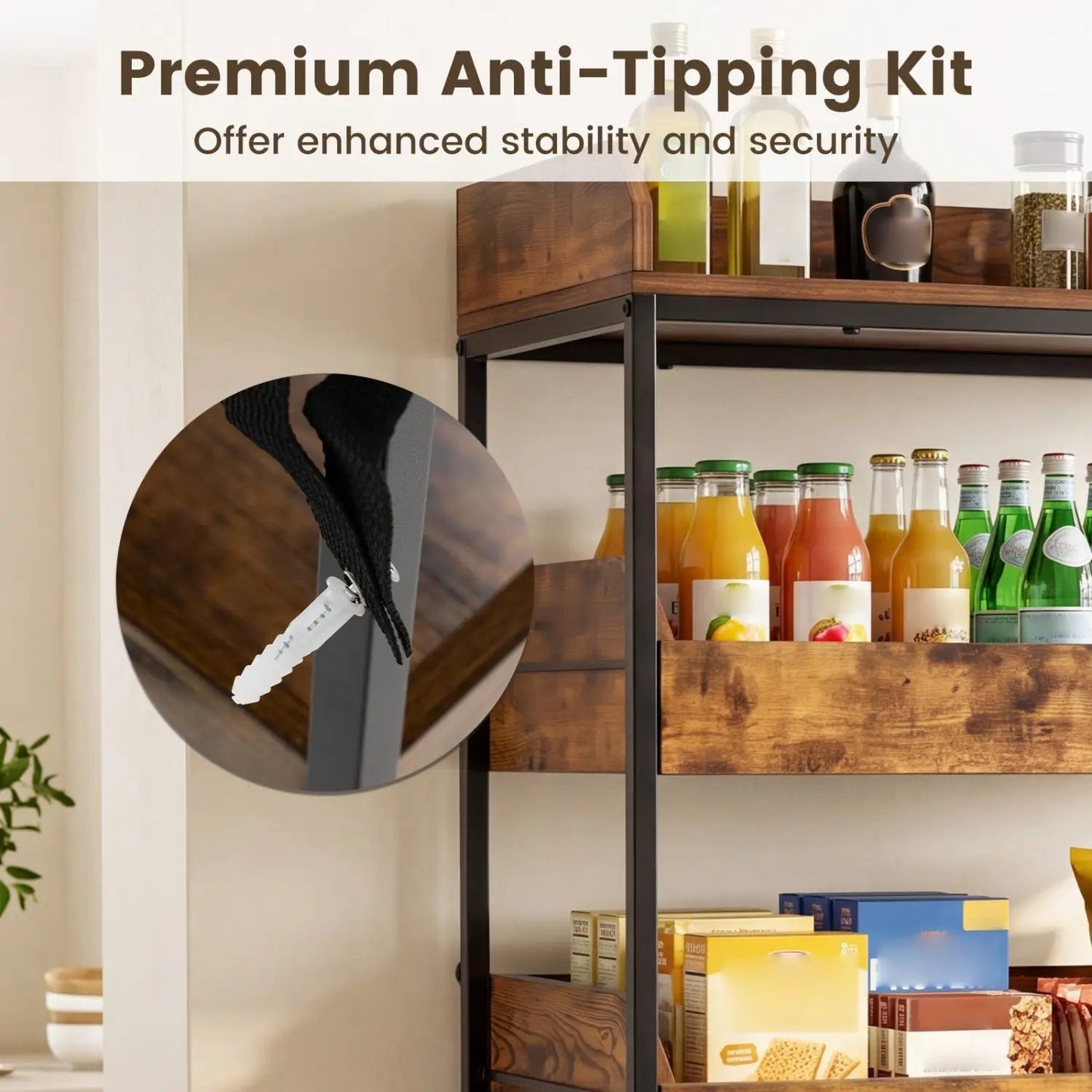Five Tier Food Storage Rack with Pull Out Drawers