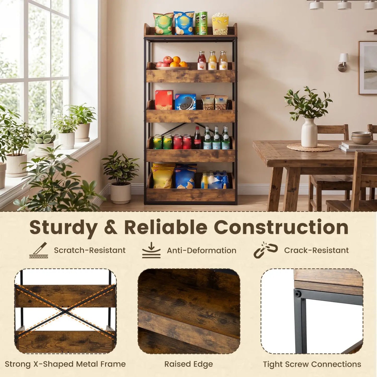 Five Tier Food Storage Rack with Pull Out Drawers