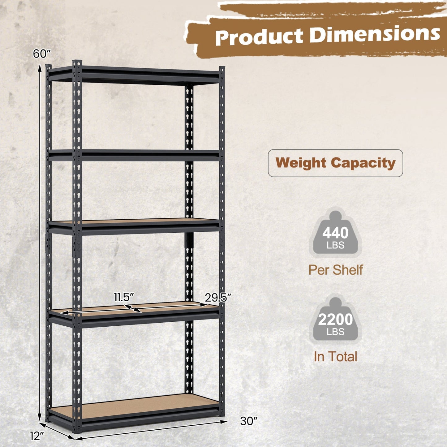 5-Tier Garage Shelving Unit Heavy Duty Metal