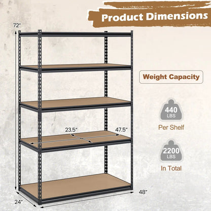 5 Tier Heavy Duty Shelving Unit 2200 Lbs Capacity