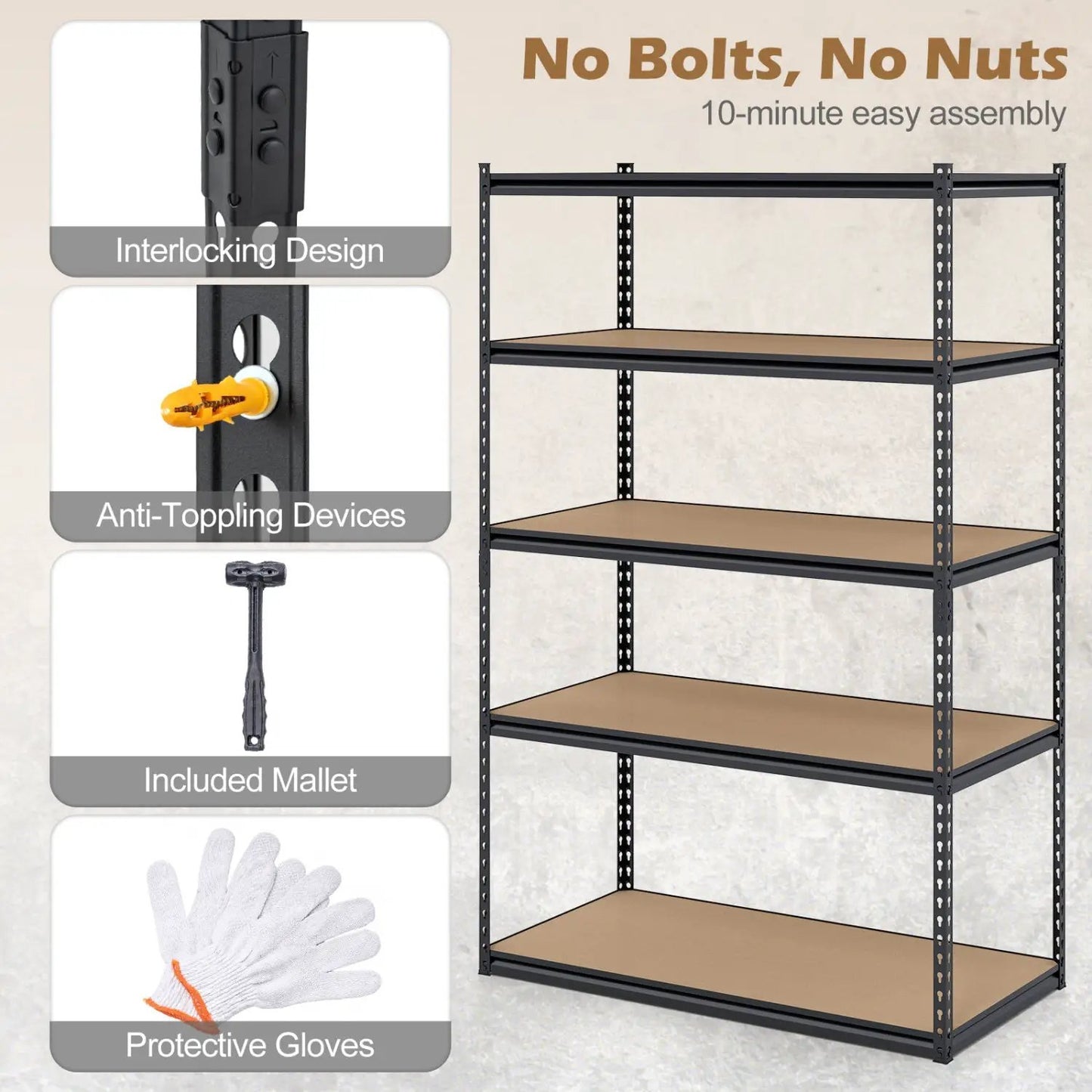 5 Tier Heavy Duty Shelving Unit 2200 Lbs Capacity