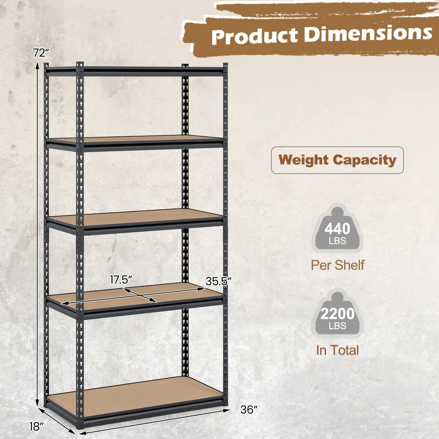 5-Tier Garage Shelving Unit with 2200 LBS