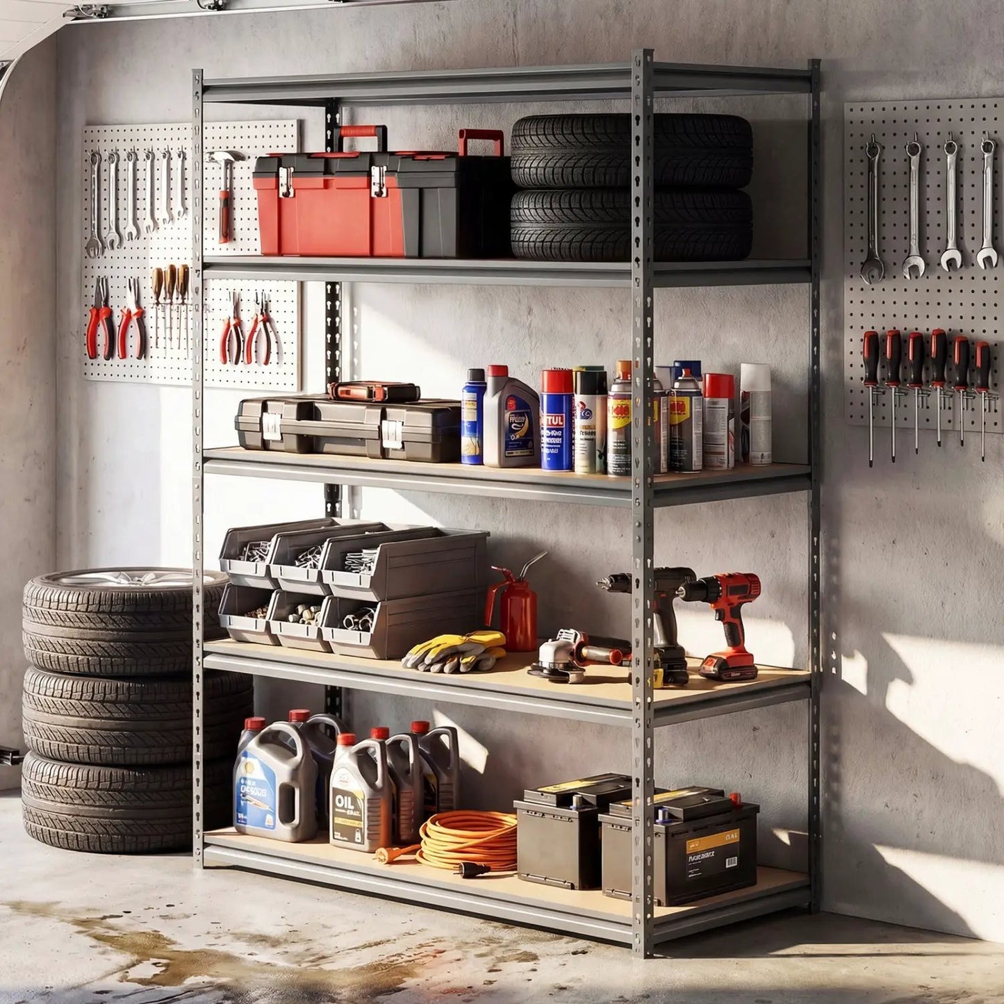 Five Tier Garage Shelving Unit 2200 Lbs Capacity