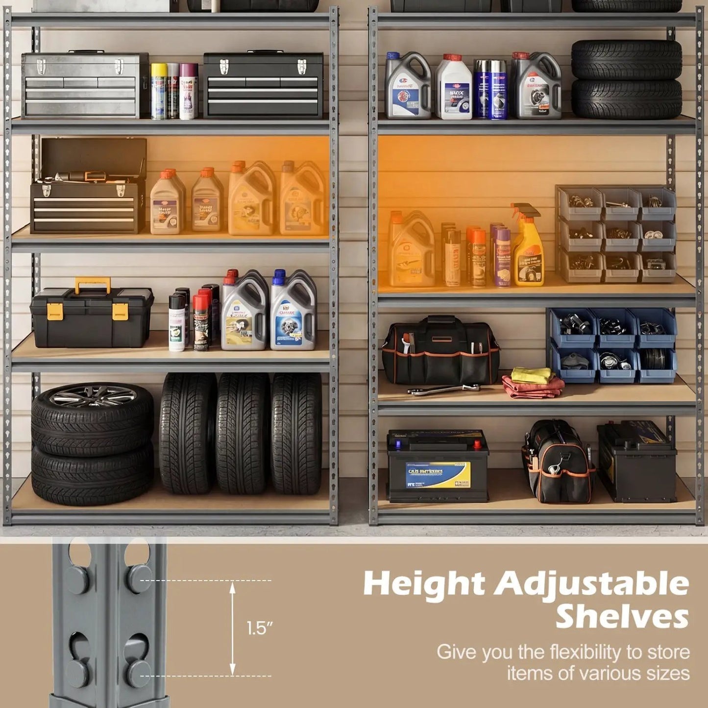 Five Tier Garage Shelving Unit 2200 Lbs Capacity