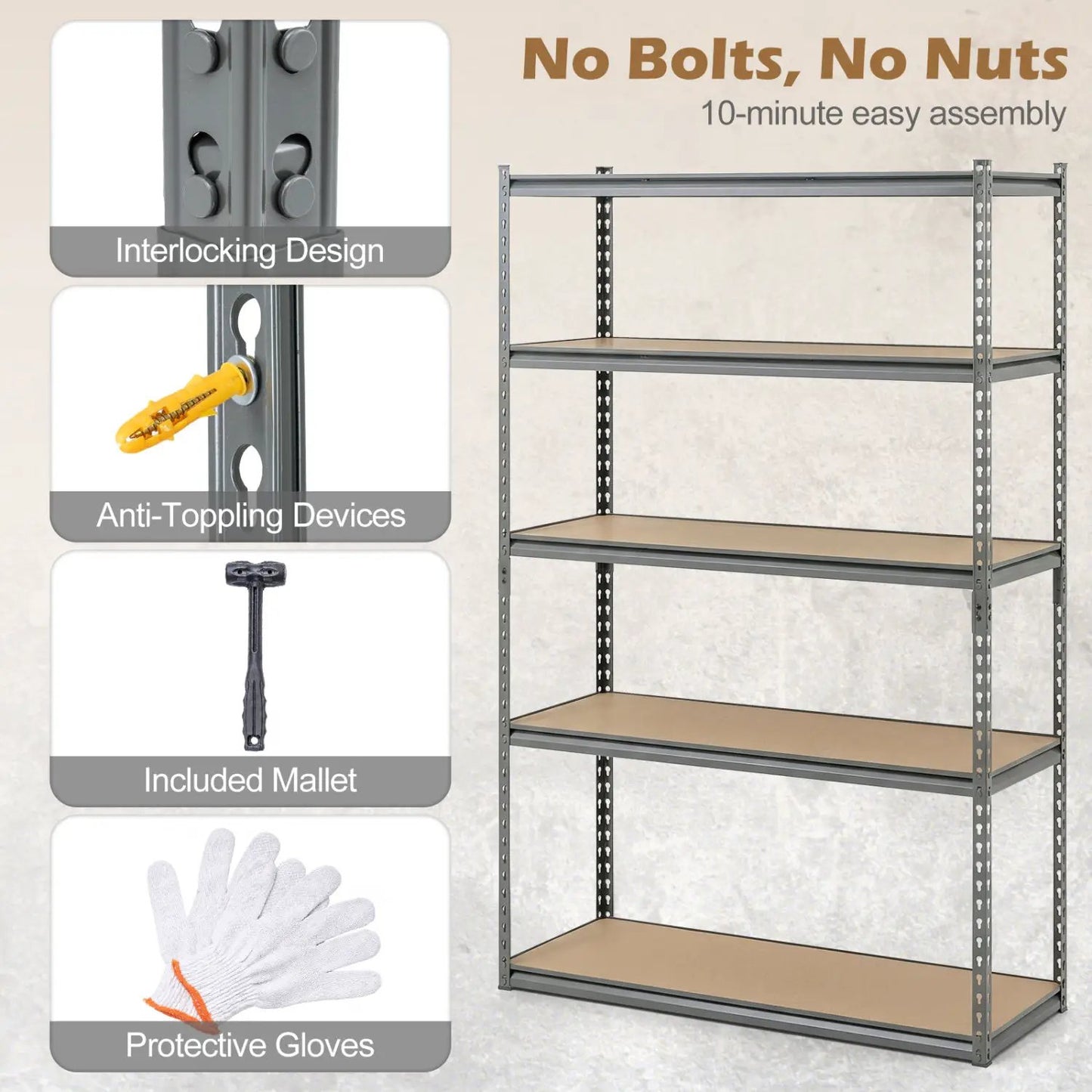 Five Tier Garage Shelving Unit 2200 Lbs Capacity