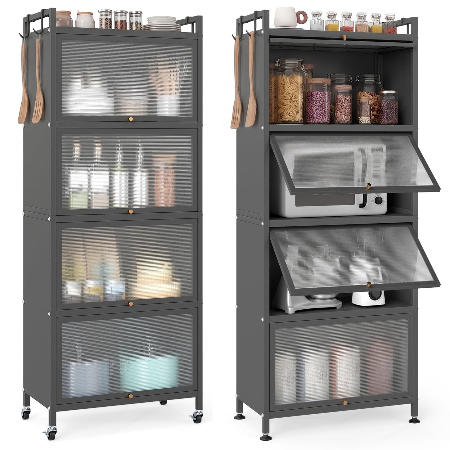 5-Tier Kitchen Baker's Rack with Flip-up PC Doors-Black