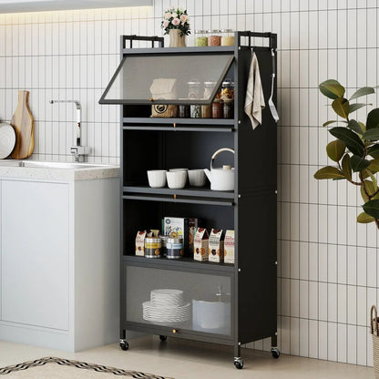 5-Tier Kitchen Storage Cabinet on Wheels, White