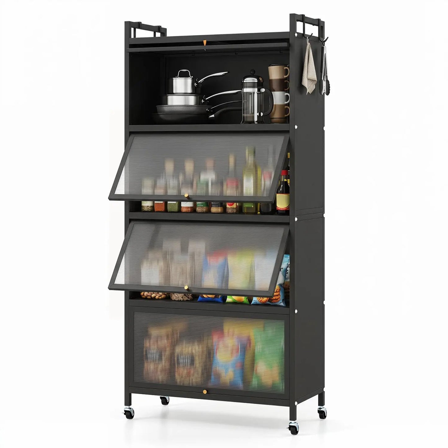 5-Tier Kitchen Storage Cabinet on Wheels, White