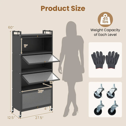 5-Tier Kitchen Storage Cabinet on Wheels, White
