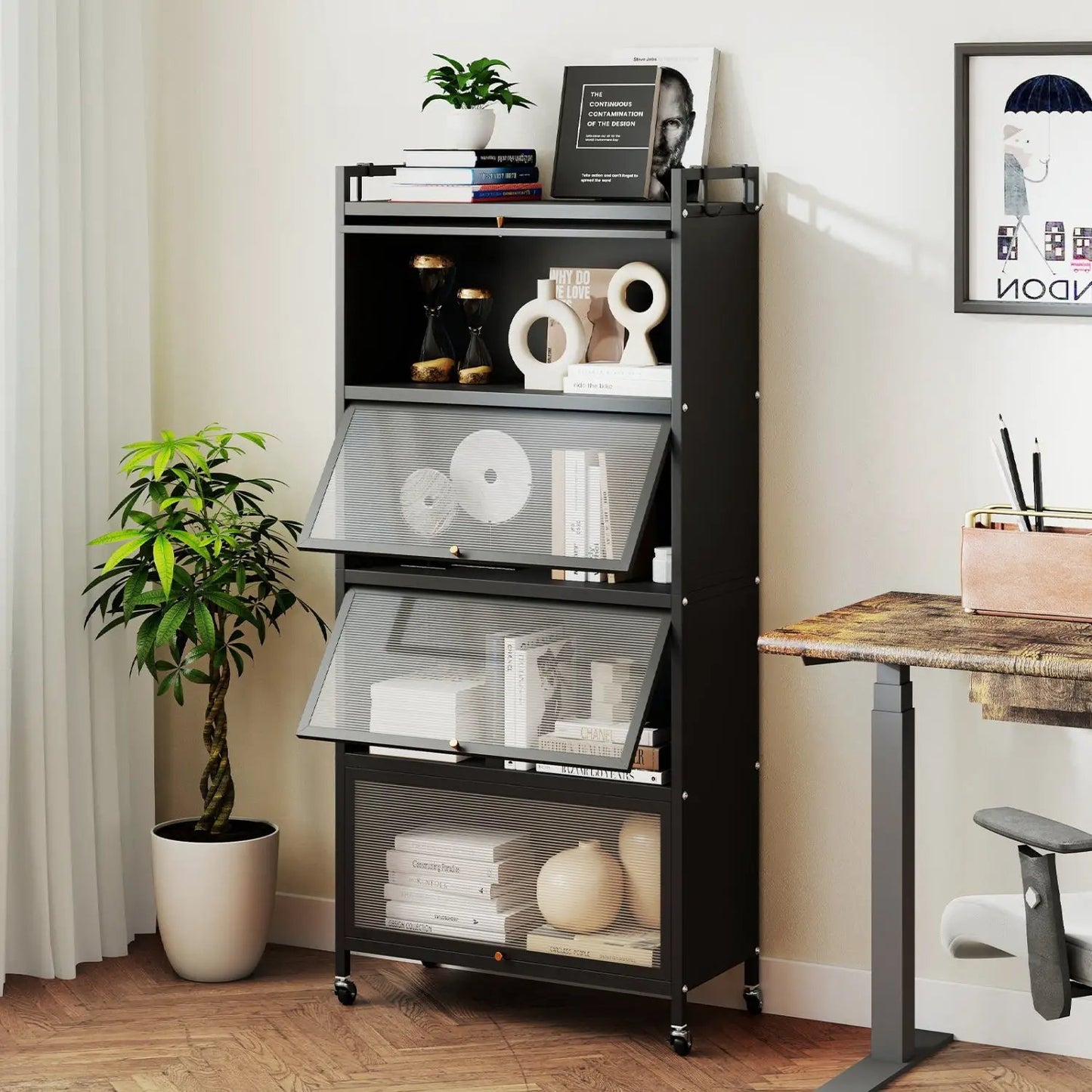 5-Tier Kitchen Storage Cabinet on Wheels, White