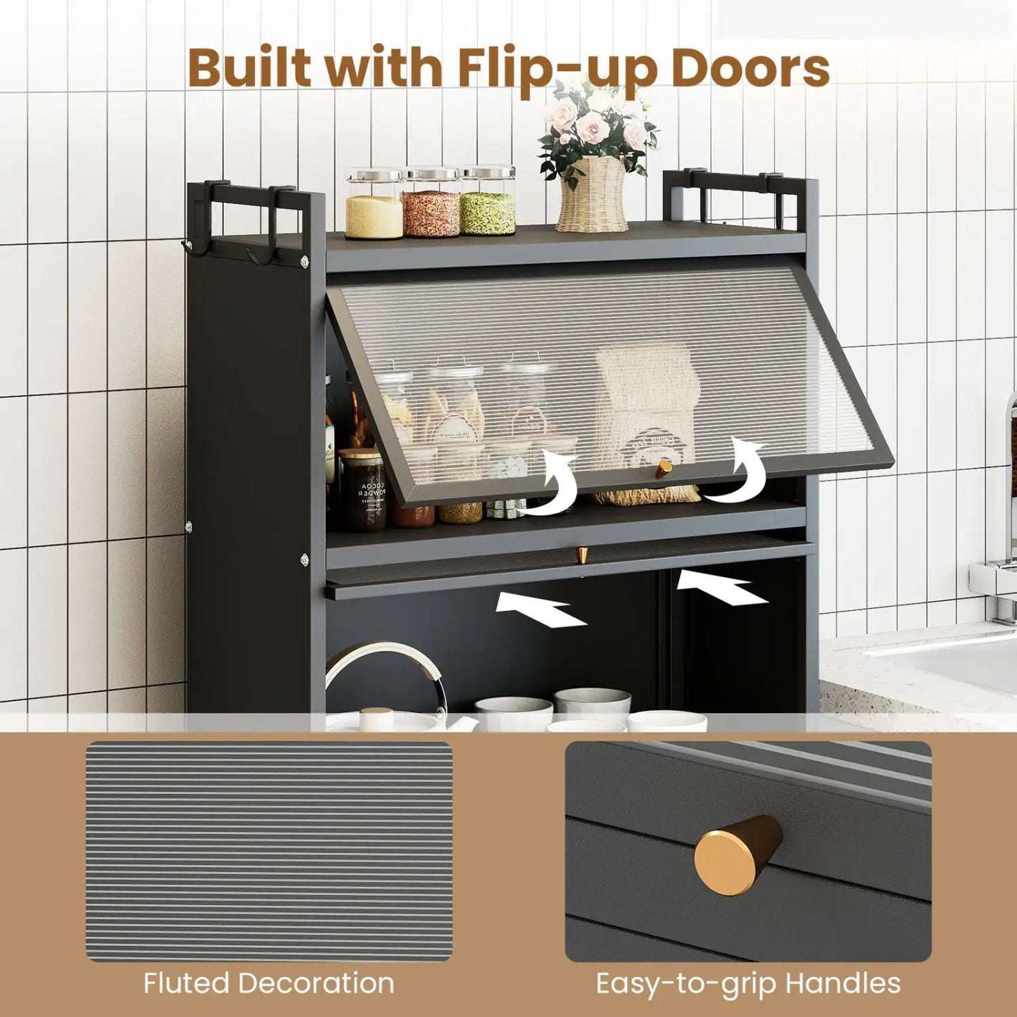 5-Tier Kitchen Storage Cabinet on Wheels, White