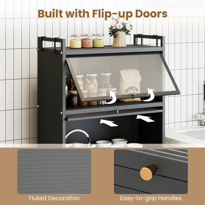 5-Tier Kitchen Storage Cabinet on Wheels, White