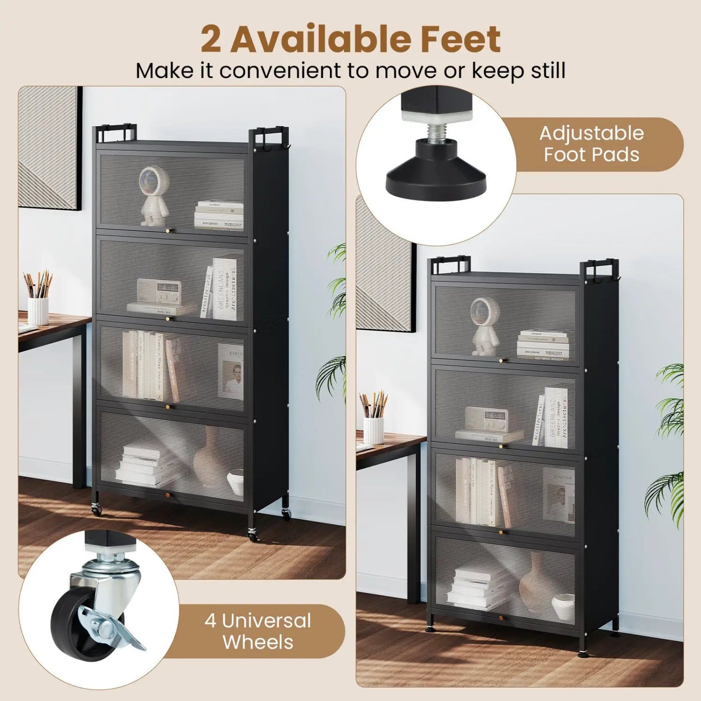 5-Tier Kitchen Storage Cabinet on Wheels, White
