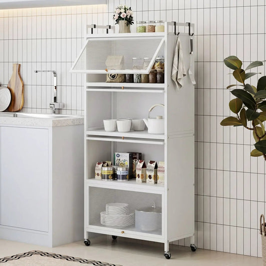 DirectDeals white 5-tier kitchen storage cabinet on wheels with mesh panels on Tampa Home & Garden Store