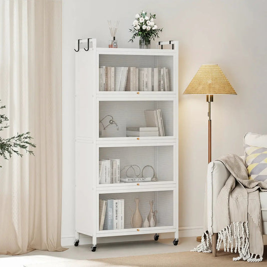 5-Tier Kitchen Storage Cabinet with Rolling Wheels white glass-front doors DirectDeals on Tampa Home & Garden Store