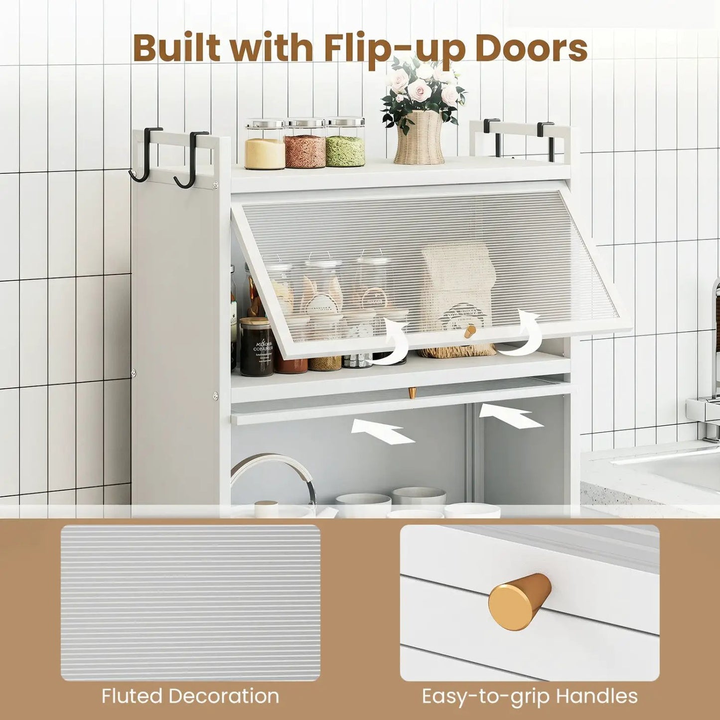 5-Tier Kitchen Storage Cabinet on Wheels, White