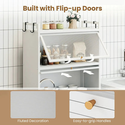 5-Tier Kitchen Storage Cabinet on Wheels, White