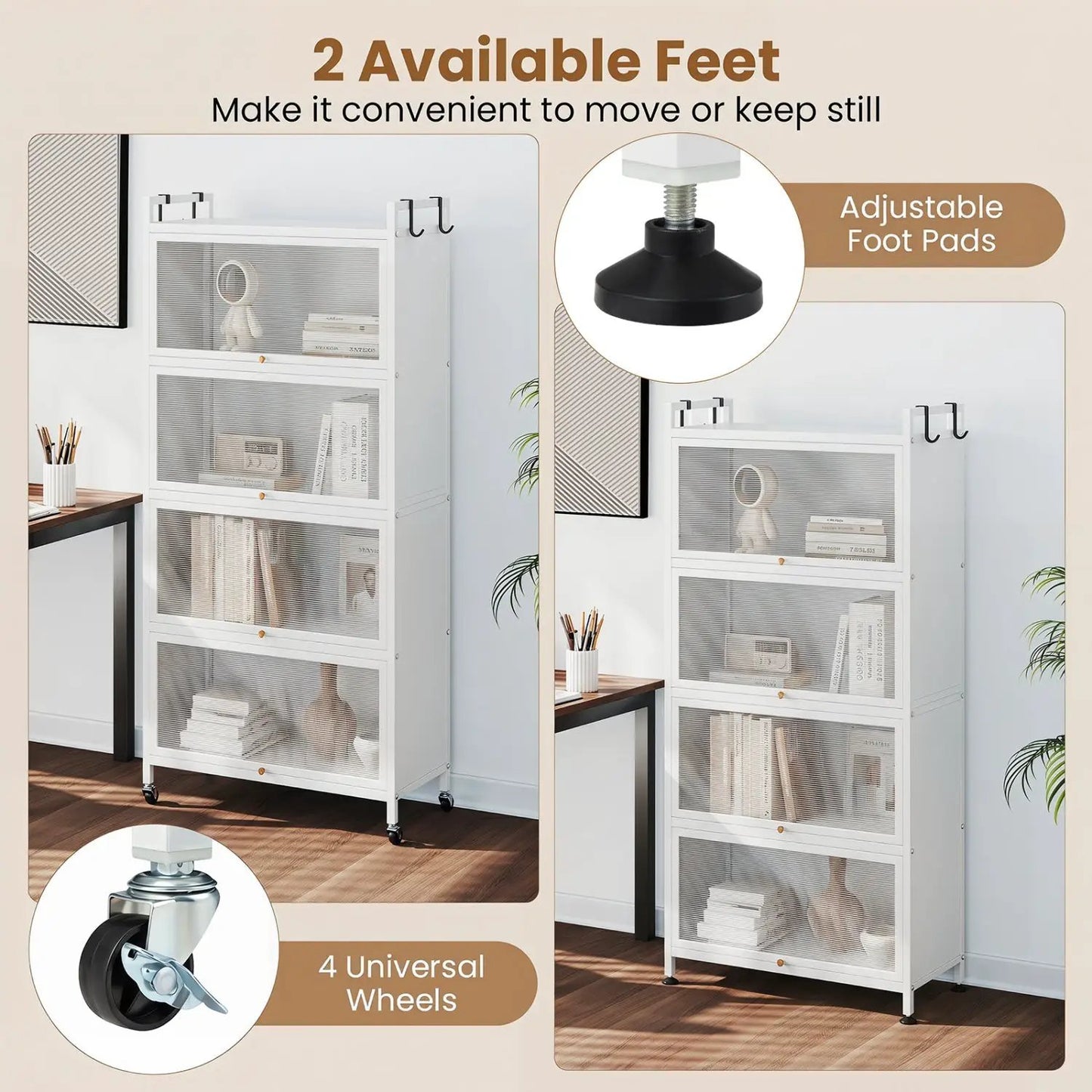 5-Tier Kitchen Storage Cabinet on Wheels, White