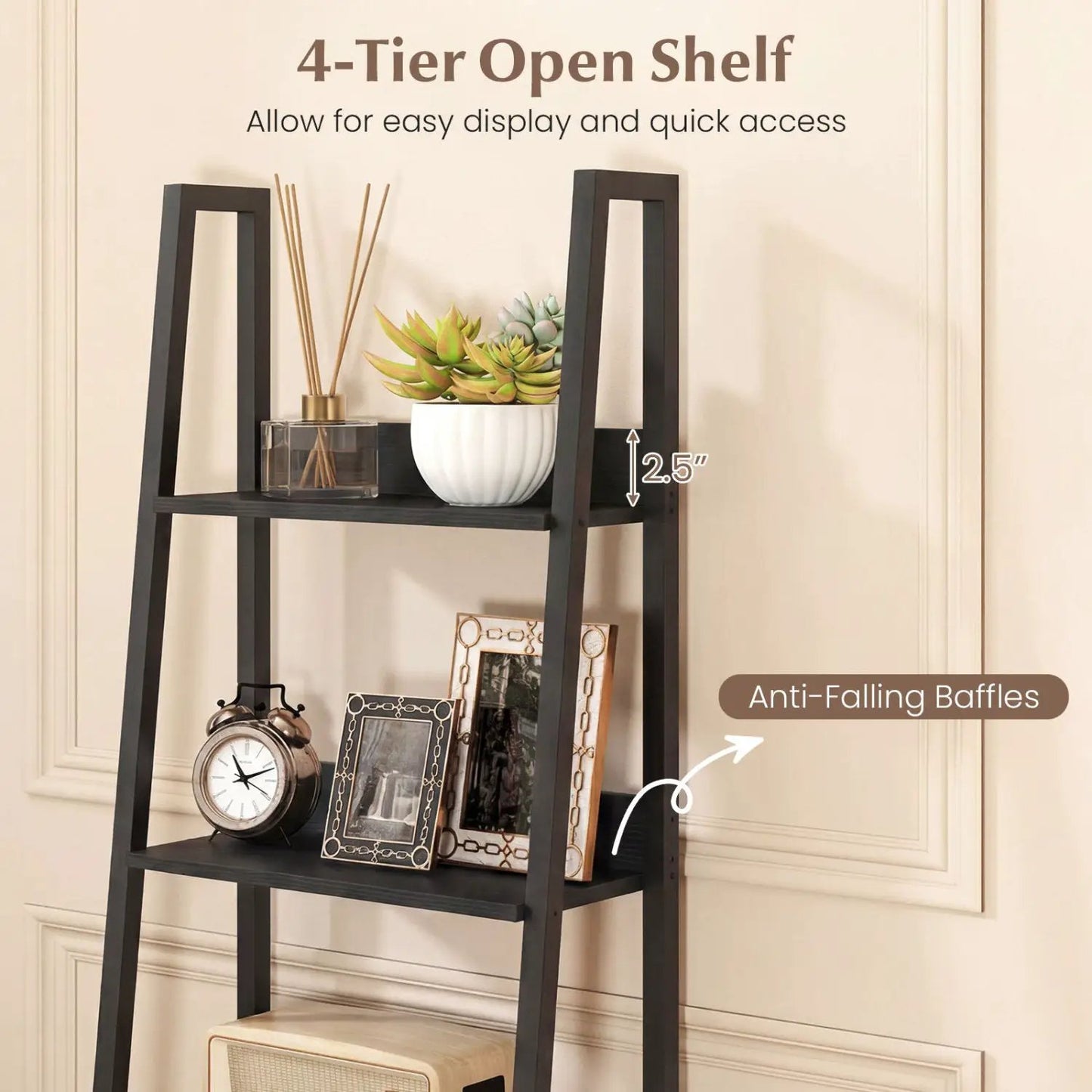 5-Tier Ladder Bookshelf With Fabric Drawer