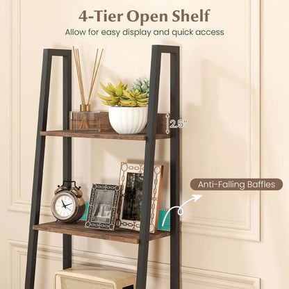 5-Tier Ladder Bookshelf With Fabric Drawer