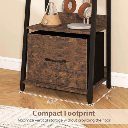 5-Tier Ladder Bookshelf With Fabric Drawer