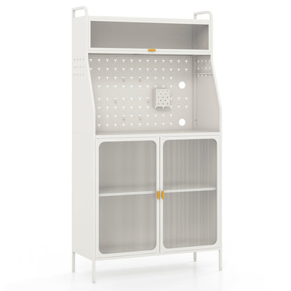 Estante de panadero de metal de 5 niveles con puerta abatible transparente y tablero perforado - Blanco