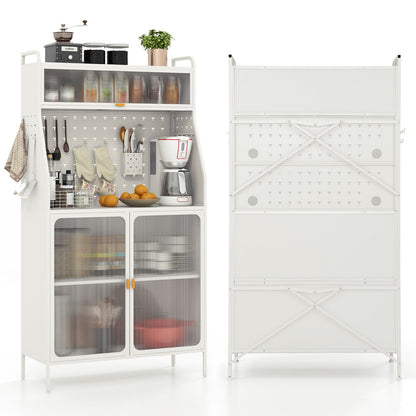 Estante de panadero de metal de 5 niveles con puerta abatible transparente y tablero perforado - Blanco