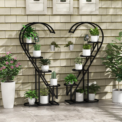 Estante metálico de 5 niveles para plantas con gancho colgante para varias plantas - Negro